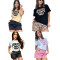 Summer new embroidered printed short sleeved shorts set in 4 colors in stock