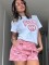 Summer new embroidered printed short sleeved shorts set in 4 colors in stock