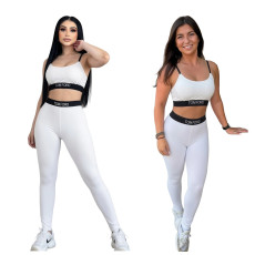 Fashionable Strappy Sports Tank Top (with Bra) High-Elastic Waistband Fitness Yoga Set