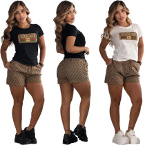 Summer embroidery+printed cool silk short sleeved shorts set in 2 colors in stock