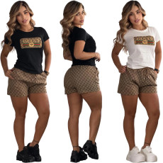 Summer embroidery+printed cool silk short sleeved shorts set in 2 colors in stock