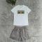 Summer embroidery+printed cool silk short sleeved shorts set in 2 colors in stock