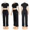 Fashion crop exposed short sleeved top, high waist wide leg pants, casual sports loose suit