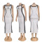 New fashion embroidered waist cinching slimming slit knitted European and American sleeveless dress in five colors