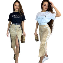 Summer style new style temperament short sleeved+mid skirt sexy two-piece set in stock 2 colors
