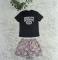 Summer new embroidered printed short sleeved shorts set in 4 colors in stock