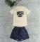 Summer new embroidered printed short sleeved shorts set in 4 colors in stock