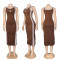New fashion embroidered waist cinching slimming slit knitted European and American sleeveless dress in five colors