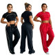 Fashion crop exposed short sleeved top, high waist wide leg pants, casual sports loose suit