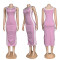 New fashion embroidered waist cinching slimming slit knitted European and American sleeveless dress in five colors