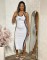 New fashion embroidered waist cinching slimming slit knitted European and American sleeveless dress in five colors