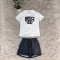 Summer new embroidered printed short sleeved shorts set in 4 colors in stock