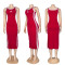 New fashion embroidered waist cinching slimming slit knitted European and American sleeveless dress in five colors