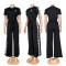 Trendy round neck embroidered casual comfortable short sleeved pants wide leg set