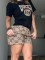 Summer new embroidered printed short sleeved shorts set in 4 colors in stock