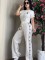 Trendy round neck embroidered casual comfortable short sleeved pants wide leg set