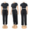 Embroidered letter splicing thread loose casual pants two-piece set