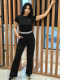 Embroidered letter splicing thread loose casual pants two-piece set