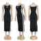 New fashion embroidered waist cinching slimming slit knitted European and American sleeveless dress in five colors