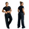 Fashion crop exposed short sleeved top, high waist wide leg pants, casual sports loose suit