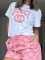 Summer new embroidered printed short sleeved shorts set in 4 colors in stock