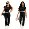 Embroidered letter splicing thread loose casual pants two-piece set