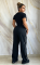 Fashion crop exposed short sleeved top, high waist wide leg pants, casual sports loose suit