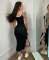New fashion embroidered waist cinching slimming slit knitted European and American sleeveless dress in five colors