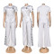 Trendy round neck embroidered casual comfortable short sleeved pants wide leg set