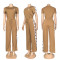 Trendy round neck embroidered casual comfortable short sleeved pants wide leg set