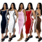 New fashion embroidered waist cinching slimming slit knitted European and American sleeveless dress in five colors