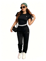 Embroidered letter splicing thread loose casual pants two-piece set