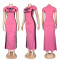 Round neck short sleeved slit long skirt with elastic slimming effect, slimming effect, hip hugging long dress