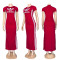 Round neck short sleeved slit long skirt with elastic slimming effect, slimming effect, hip hugging long dress