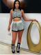 Summer hollow breathable knitted two-piece set with black and white wavy pattern fashion classic set