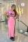 Round neck short sleeved slit long skirt with elastic slimming effect, slimming effect, hip hugging long dress