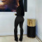 Sexy U-neck long-sleeved jumpsuit, high-waisted fringe flared pants, slimming party wear women's clothing