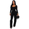 Sexy U-neck long-sleeved jumpsuit, high-waisted fringe flared pants, slimming party wear women's clothing