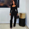 Sexy U-neck long-sleeved jumpsuit, high-waisted fringe flared pants, slimming party wear women's clothing