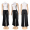 High-neck embroidered sleeveless vest with wide-leg pants two-piece set, slim-fit and slimming casual sportswear set