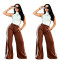 High-neck embroidered sleeveless vest with wide-leg pants two-piece set, slim-fit and slimming casual sportswear set