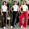 High-neck embroidered sleeveless vest with wide-leg pants two-piece set, slim-fit and slimming casual sportswear set