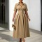 New style lapel short sleeved high waisted lapel large swing mid length foreign trade dress