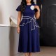 African summer ruffle edge tied short sleeved women's slim fit large swing medium long foreign trade dress