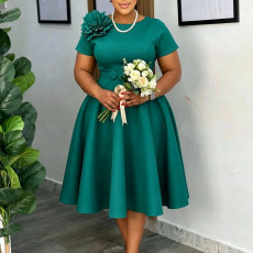 Cross-border New Summer Elegant Fashion Floral Decor Pure Color Plus Size Maxi Dress