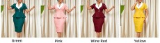 Summer New Arrival Color Block Notch Lapel High Waist Ruffle Bodycon OL Blouse Dress
