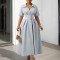 New style lapel short sleeved high waisted lapel large swing mid length foreign trade dress