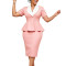 Summer New Arrival Color Block Notch Lapel High Waist Ruffle Bodycon OL Blouse Dress