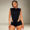 Hot-selling Women's Sexy Round Neck Sleeveless Side Cutout Bodysuit Top and Shorts Set