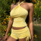 Hot selling women's sexy slim fit slimming sleeveless hanging neck tie top shorts set